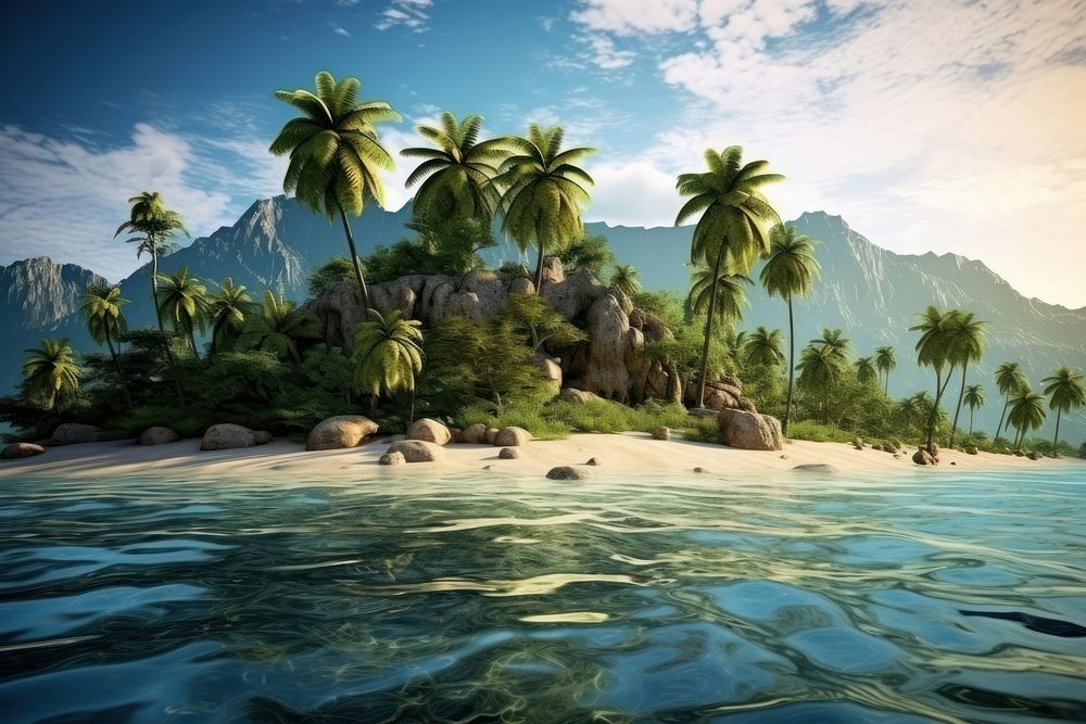  Island tree landscape outdoors. AI generated Image by rawpixel.
