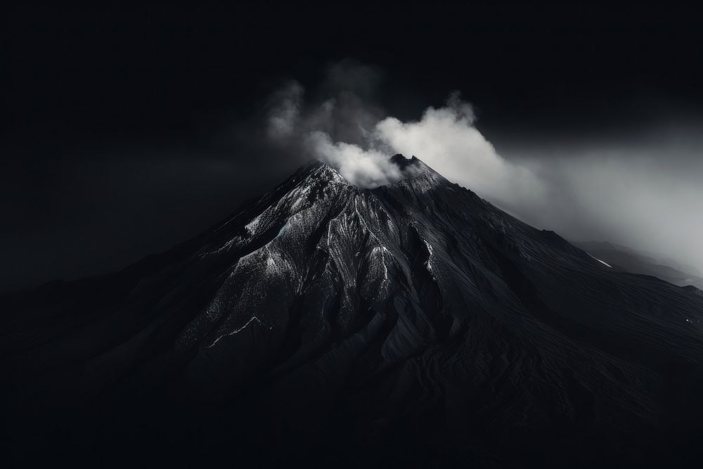 Dark background volcano monochrome mountain.