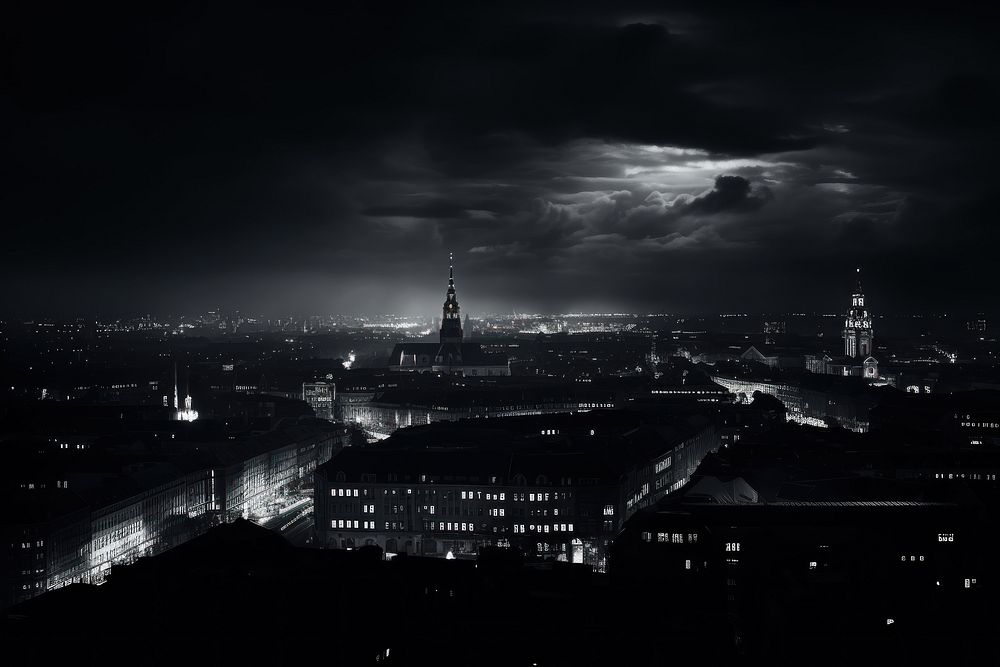 Dark background city sky architecture.