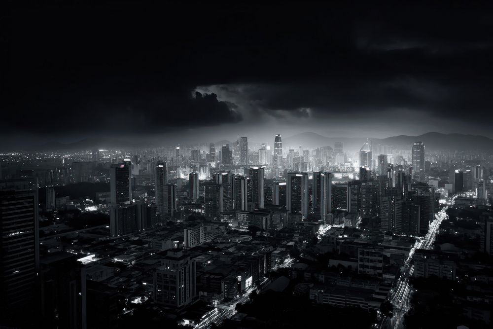Dark background city architecture metropolis.