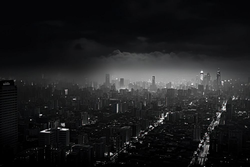 Dark background city architecture skyscraper.