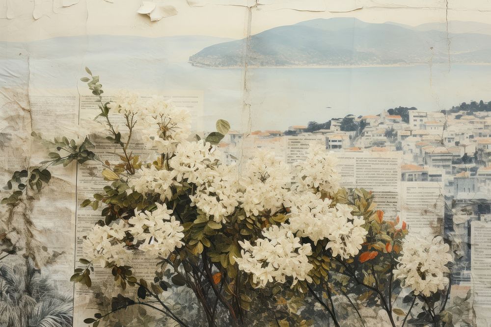 Vintage city border painting flower plant.
