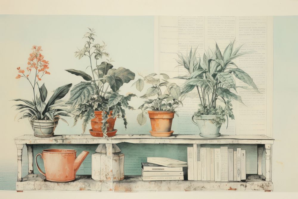 Potted plant border furniture painting drawing.