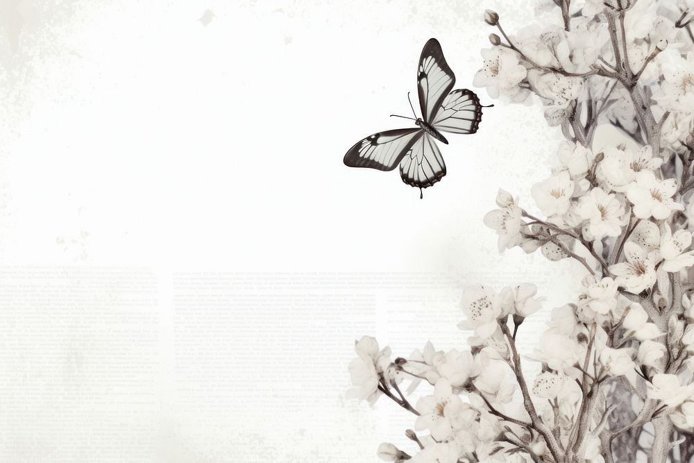 Spring with butterfly border drawing flower insect.