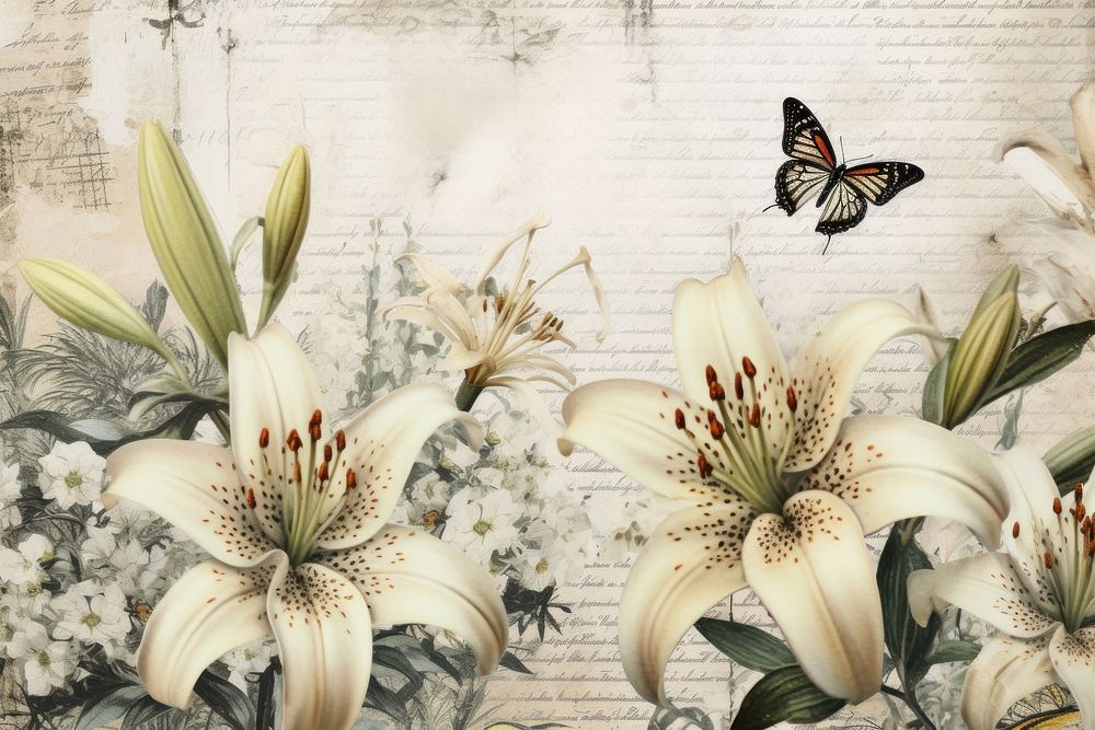Lily with butterfly border backgrounds flower insect.
