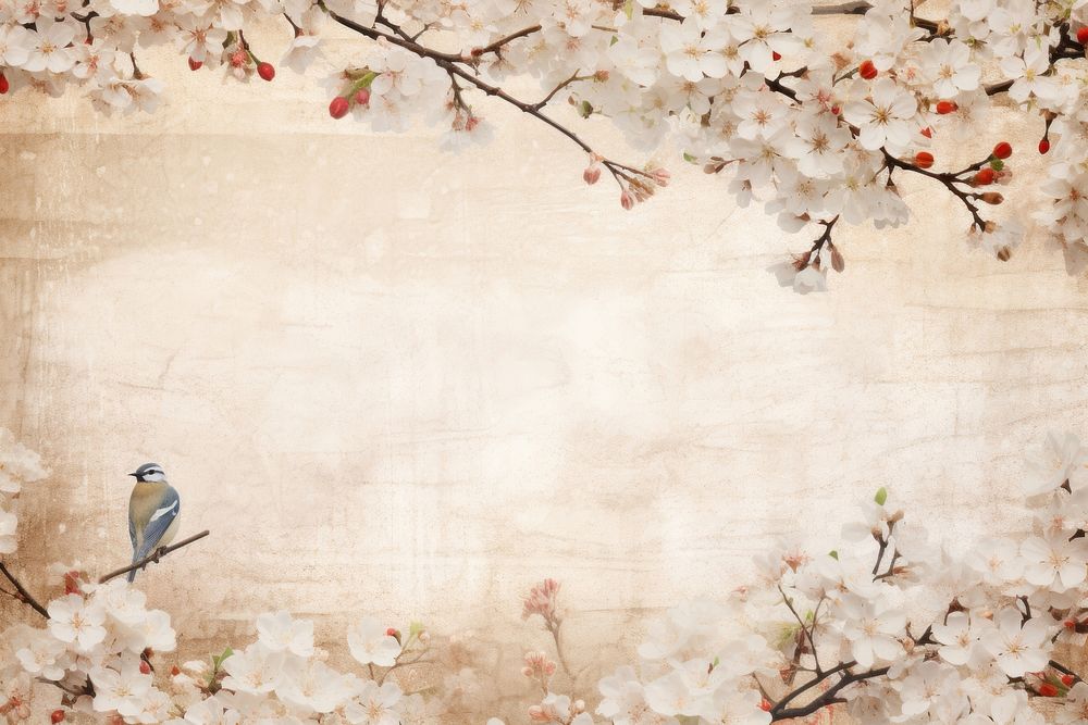 Cherry blossom with bird border backgrounds outdoors flower.