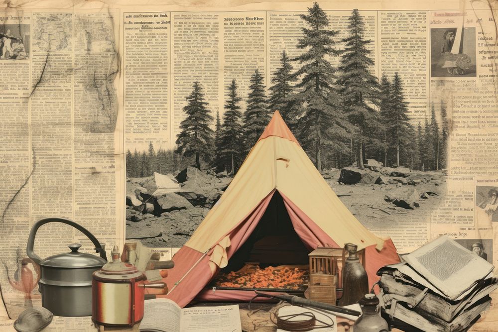Camping tools border newspaper outdoors architecture.
