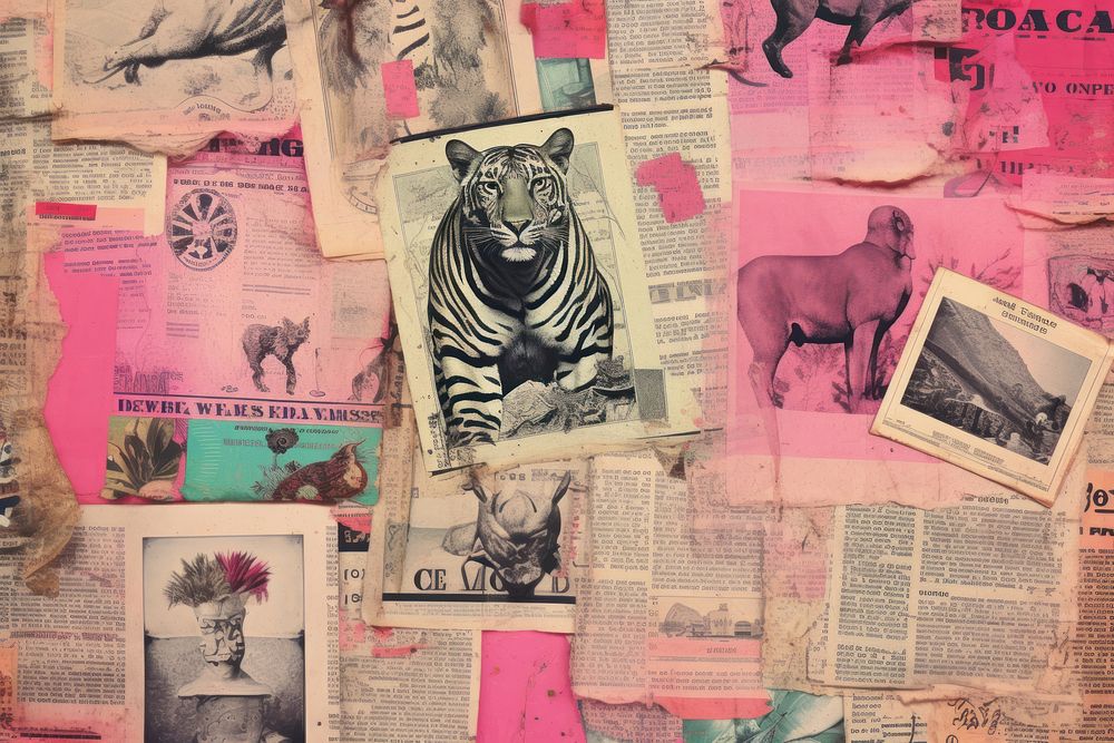 Wild animals border collage backgrounds newspaper.