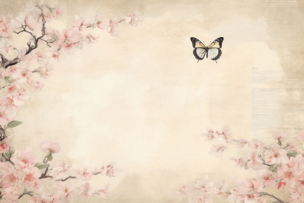 Cherry blossom with butterfly border backgrounds flower plant.