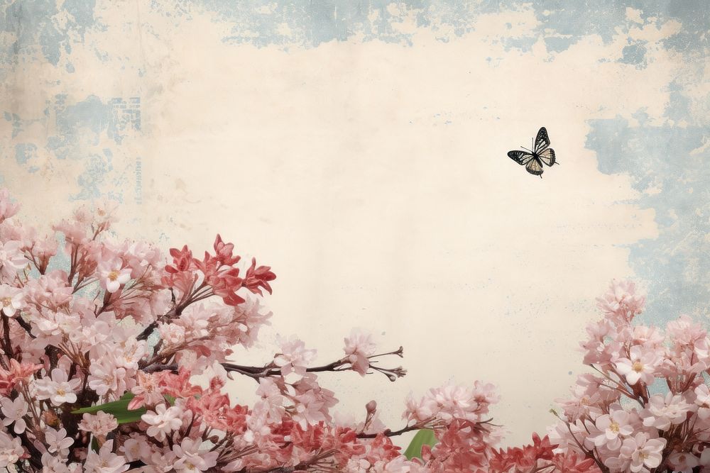 Cherry blossom with butterfly border backgrounds outdoors flower.