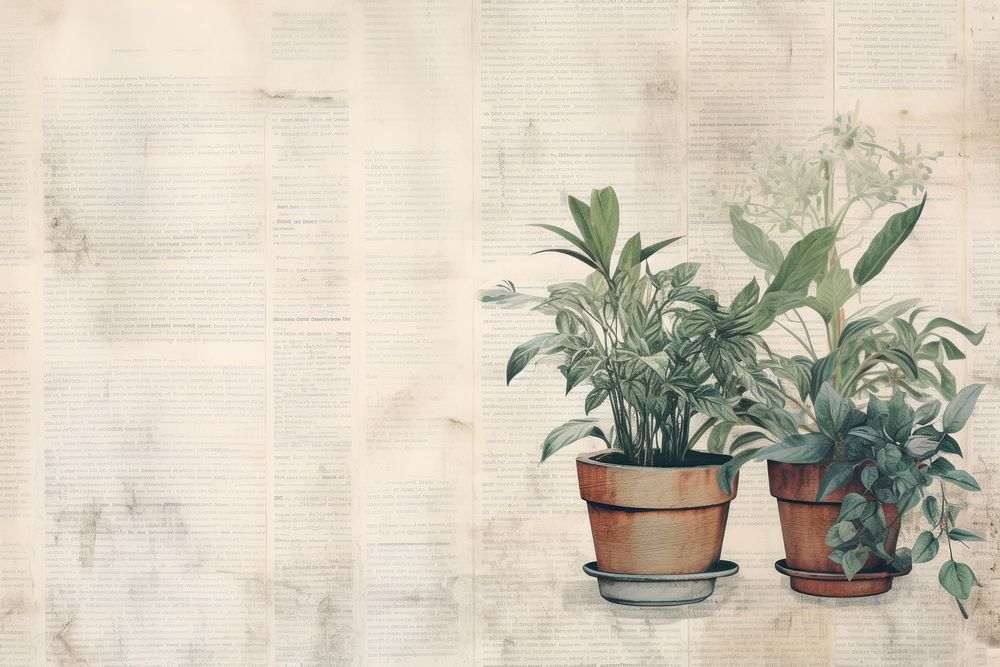 Potted plant watercolour border paper herb houseplant.