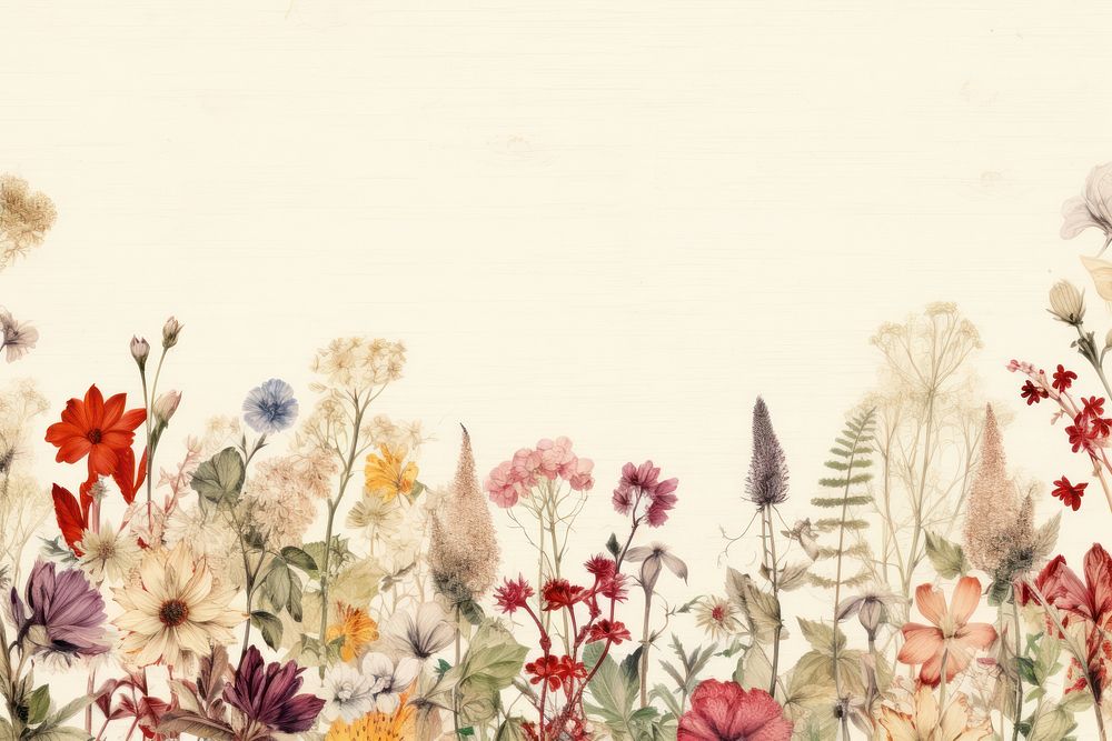 Pressed dried wildflower border backgrounds painting pattern.