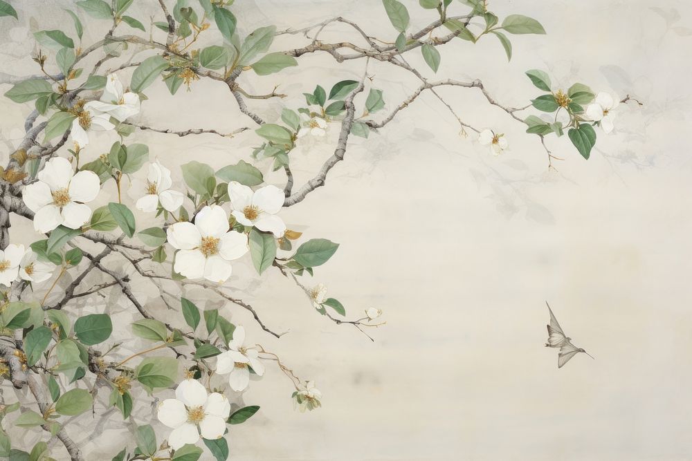 Chinese style watercolour border backgrounds blossom flower.