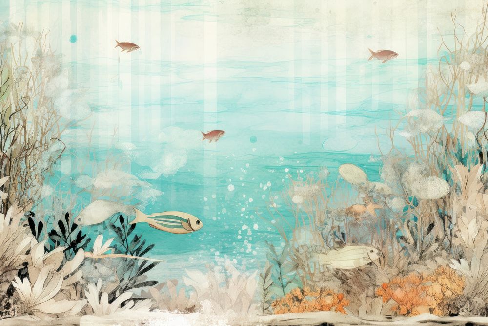 Sea life underwater border backgrounds outdoors painting.