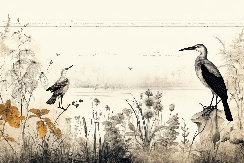 Wild animals bird border drawing sketch illustrated.