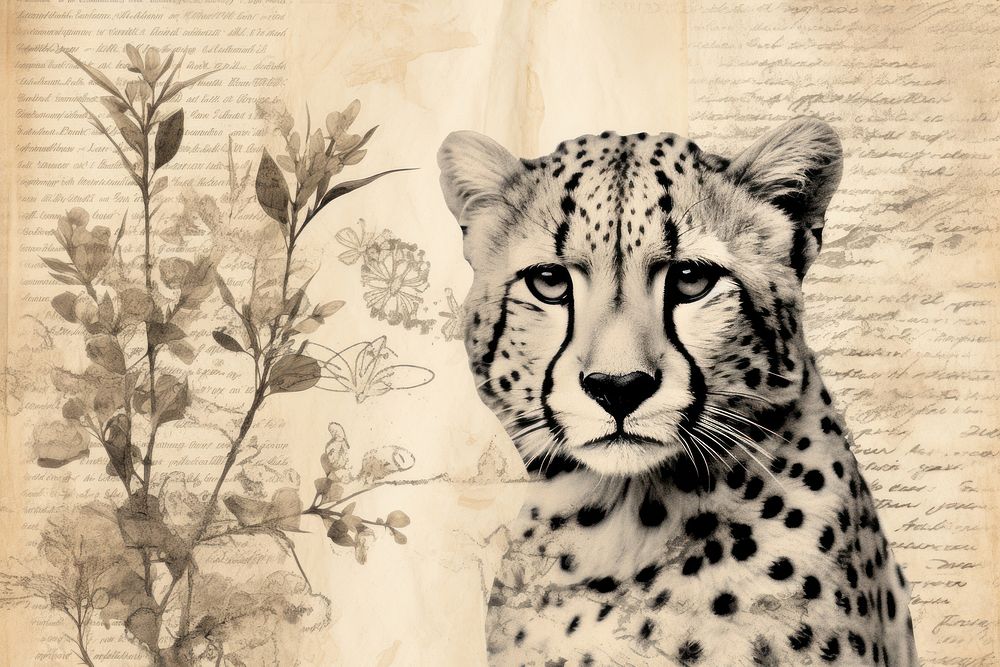 Wildflower with animal border wildlife leopard cheetah.