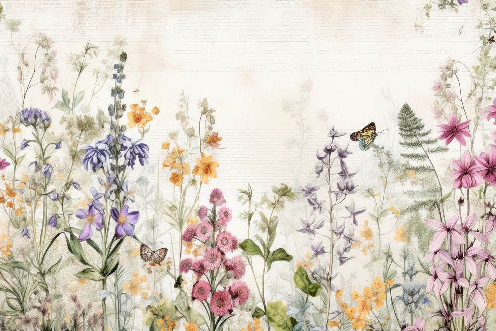 Beautiful wildflower border backgrounds embroidery pattern.
