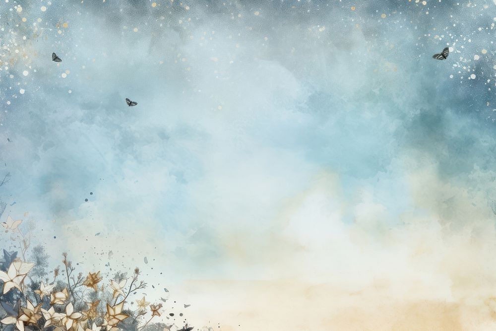 Starry sky with butterfly watercolour border backgrounds outdoors nature.
