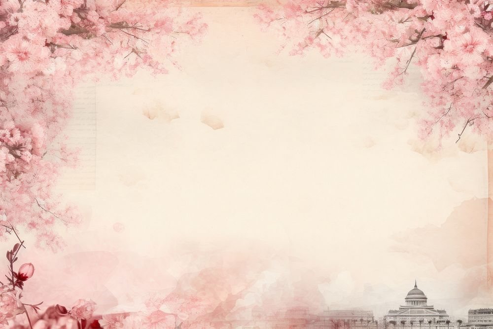 Pressed dried cherry blossom with Paris style border backgrounds flower plant.