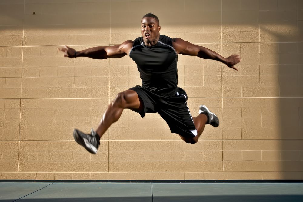 Athletic african man jumping footwear adult.