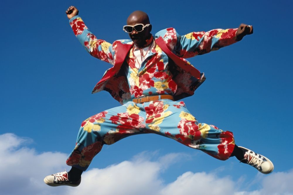 Athletic african man jumping fashion adult.