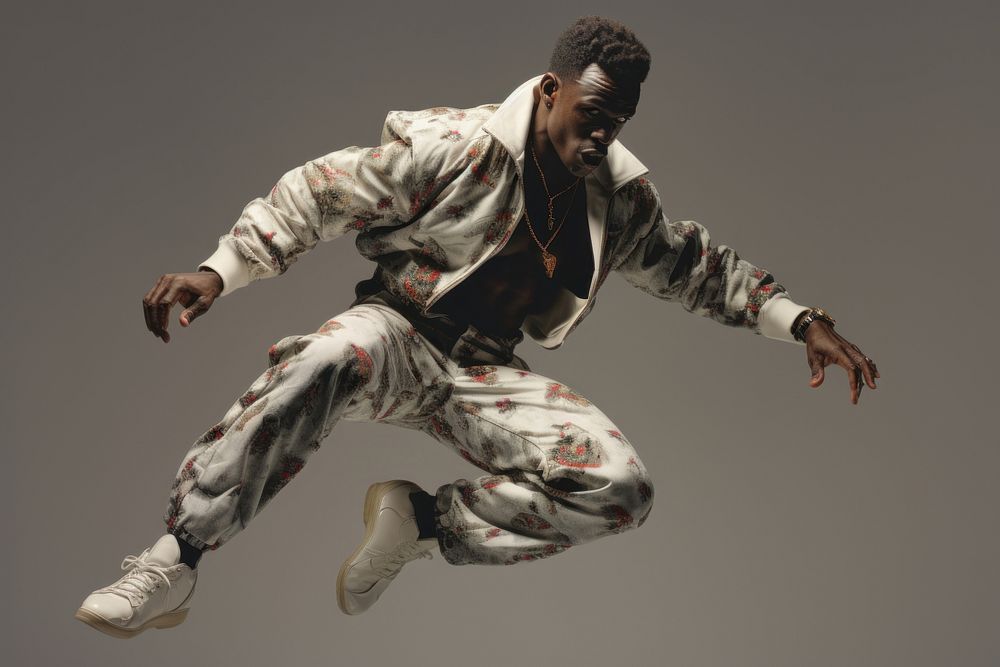 Athletic african man dancing jumping adult.