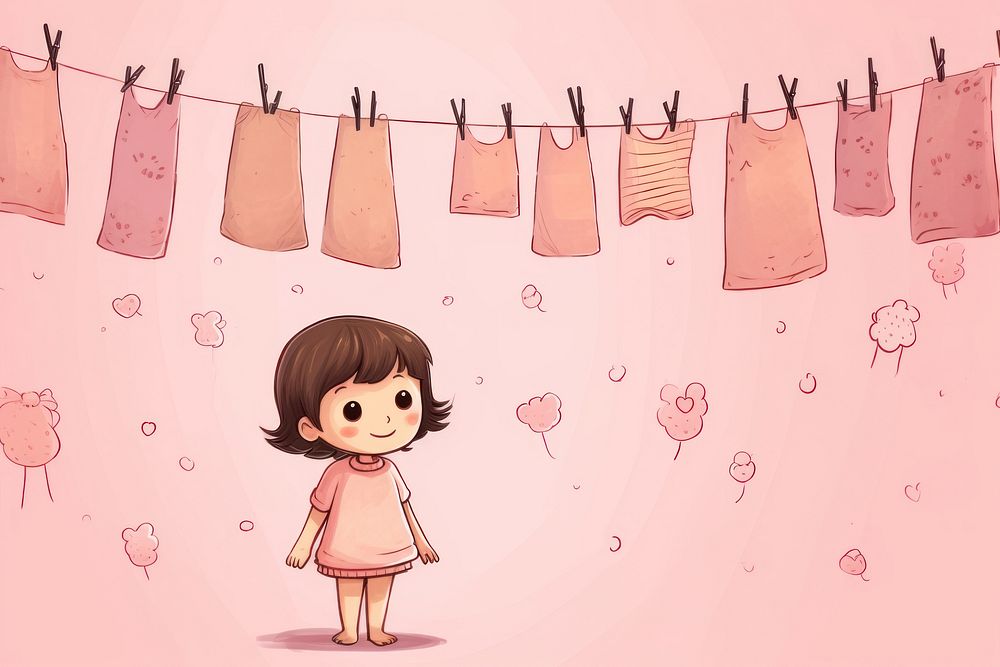 Baby girl cartoon clothesline hanging.