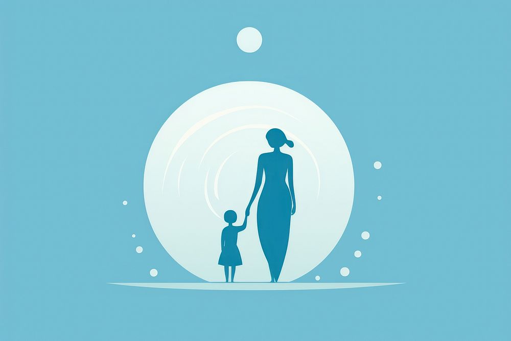 Doodle of mother and kid shape blue togetherness.