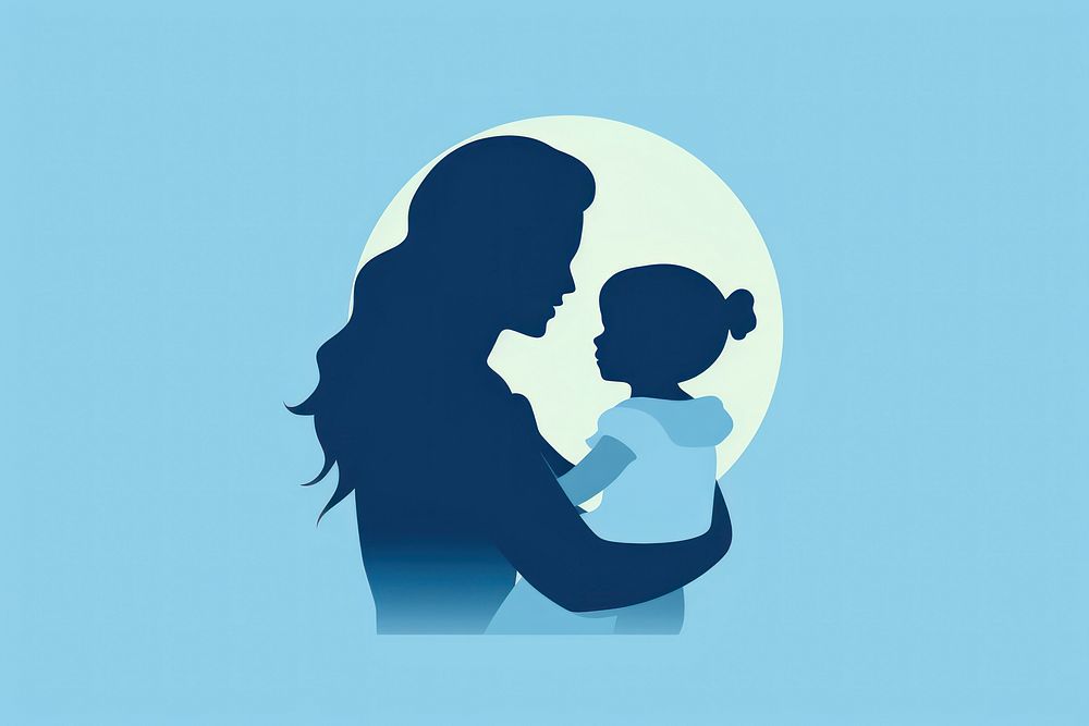 Silhouette mother and kid shape adult blue.