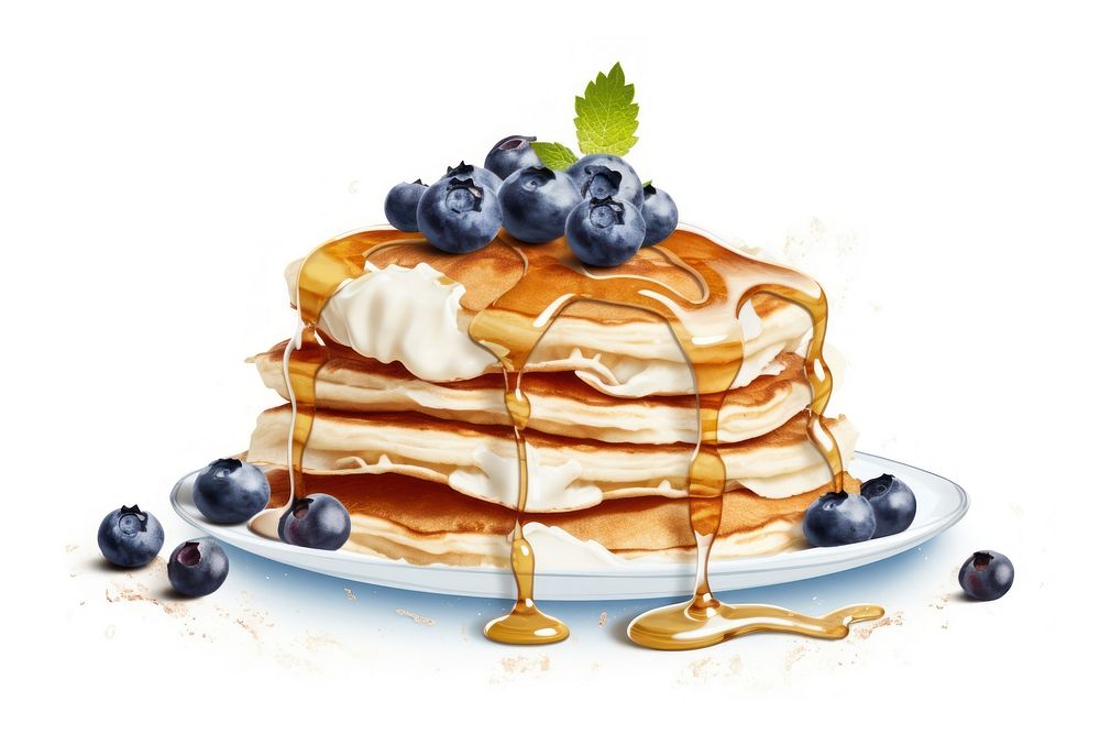 Honey pancakes blueberry fruit food.