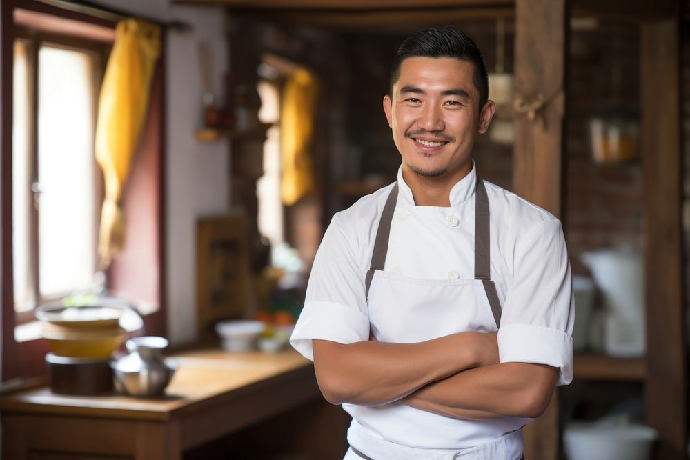 Male Bhutanese chef kitchen adult apron.