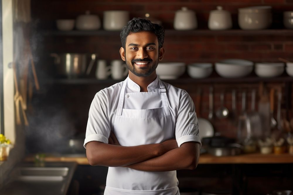 Male Sri Lankan chef kitchen adult apron.