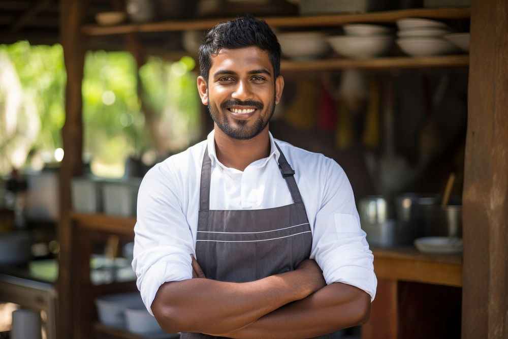 Male Sri Lankan chef adult apron entrepreneur.