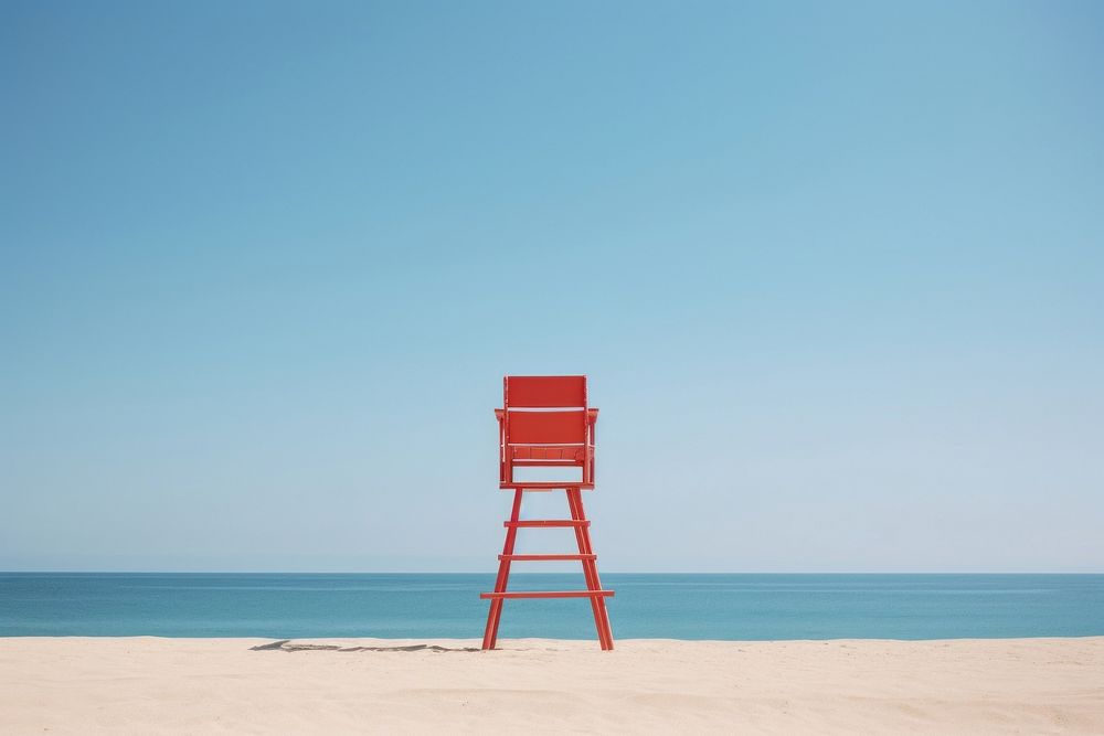 Lifeguard chair beach sky outdoors.