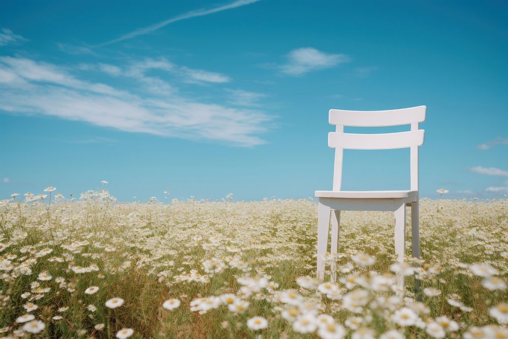 White wooden chair sky furniture outdoors.
