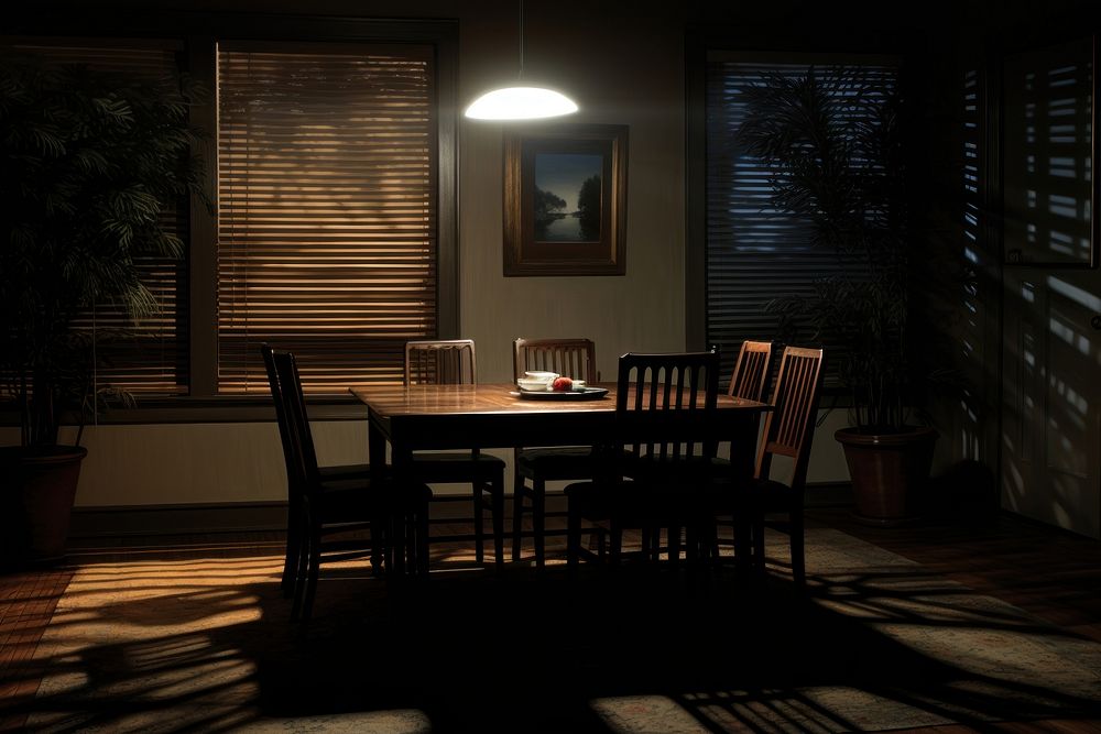 Minimalistic dining room lighting architecture furniture.