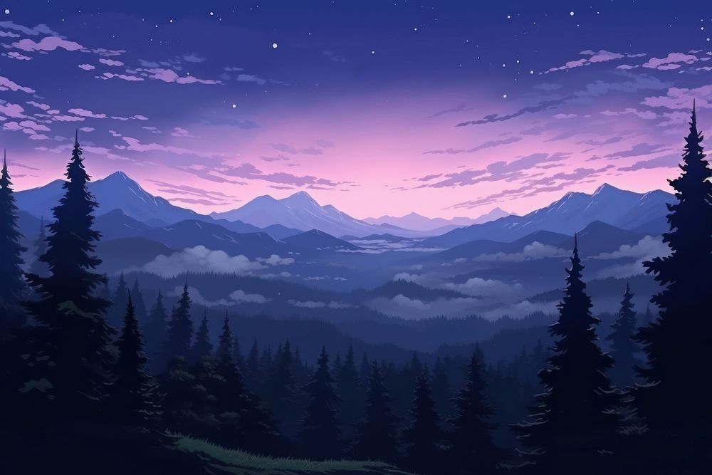 Night landscape panoramic mountain.
