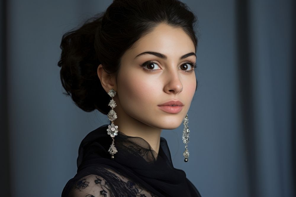 Iranian woman with traditional earring portrait jewelry adult.