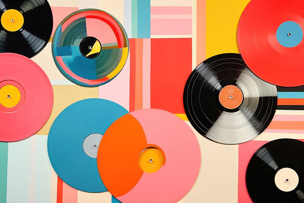 Collage Retro dreamy vinyl records art backgrounds technology.