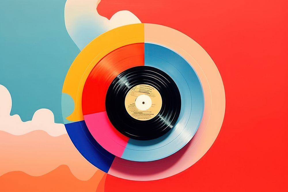 Collage Retro dreamy vinyl records art technology creativity.