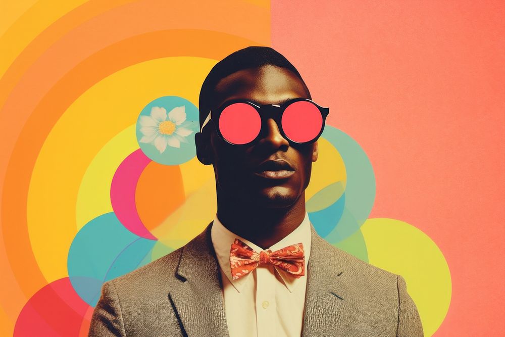 Collage Retro dreamy black man sunglasses portrait adult.