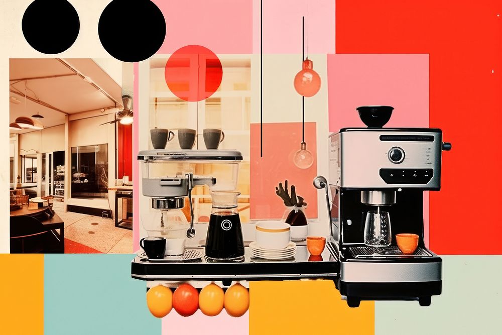 Collage Retro dreamy coffee shop appliance mixer coffeemaker.