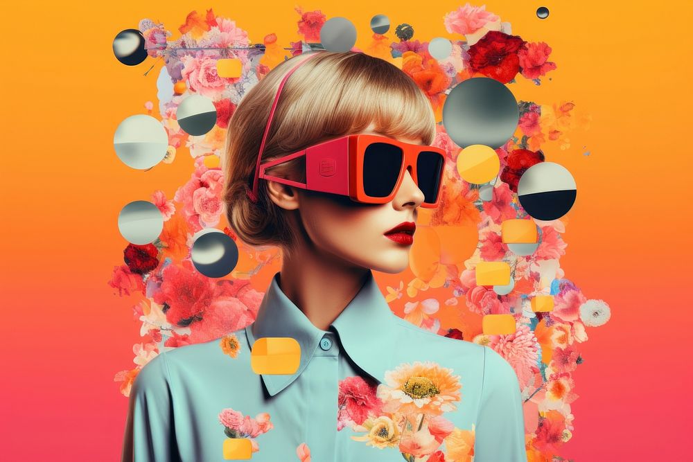 Collage Retro dreamy fashion tech editorial sunglasses portrait adult.