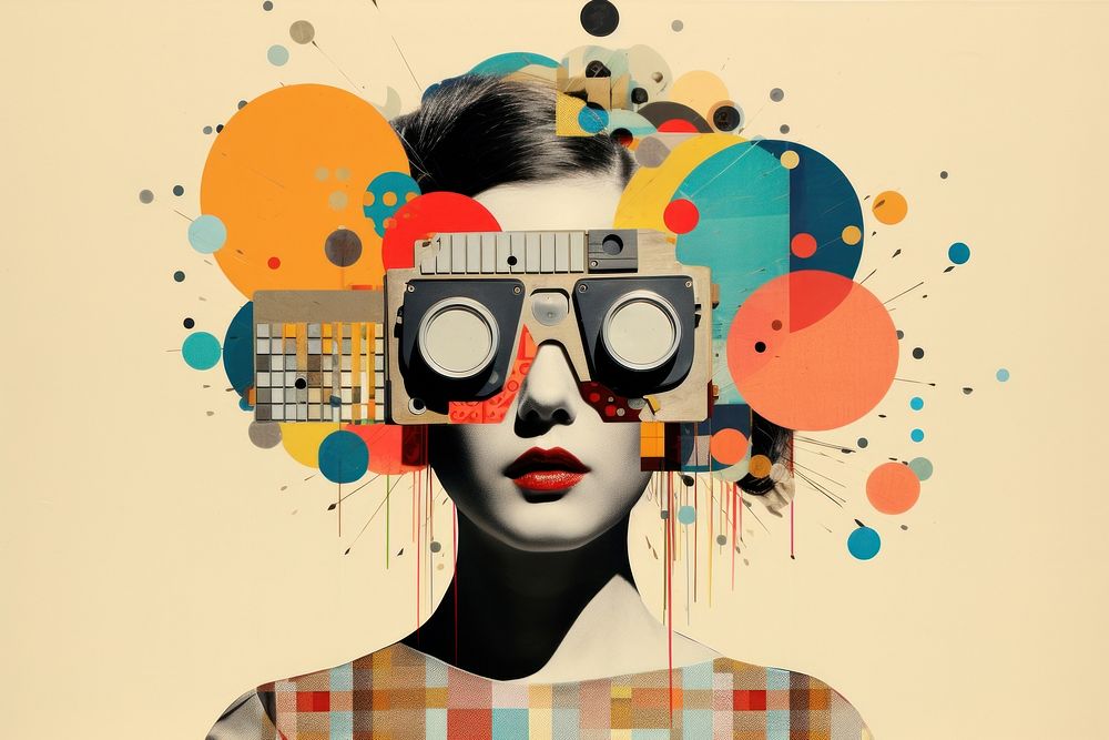 Collage Retro dreamy futurist tech art painting portrait.