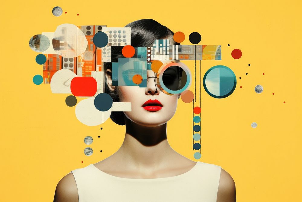 Collage Retro dreamy futurist tech art portrait surreal.