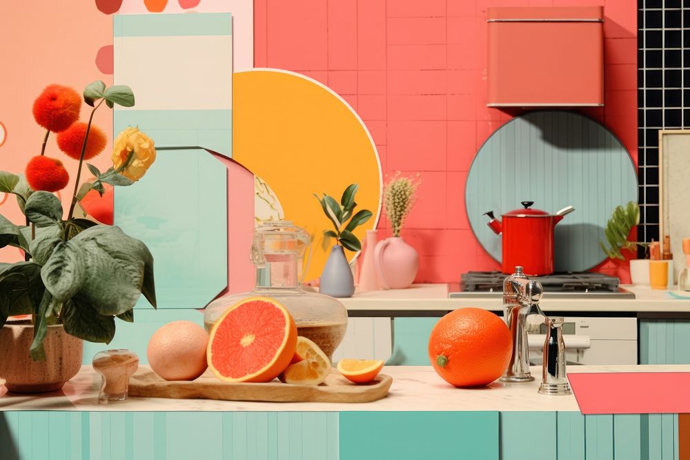 Collage Retro dreamy kitchen grapefruit plant food.