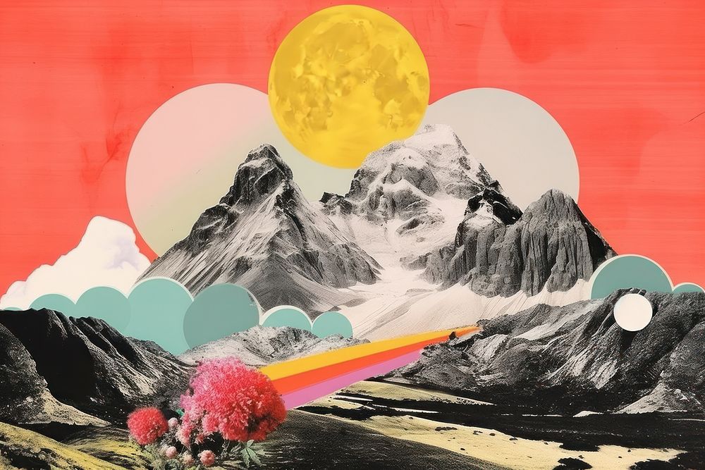 Collage Retro dreamy mountains astronomy outdoors nature.