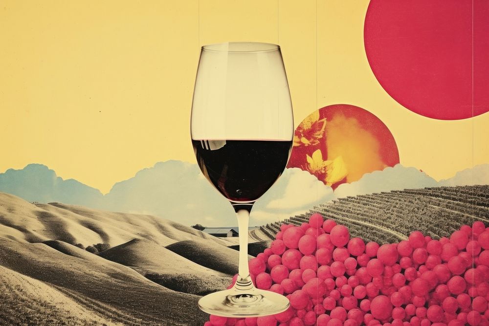 Collage Retro dreamy of wine glass drink refreshment.