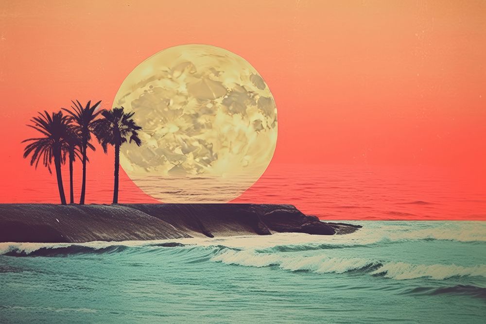 Collage Retro dreamy of beach sunset astronomy outdoors nature.