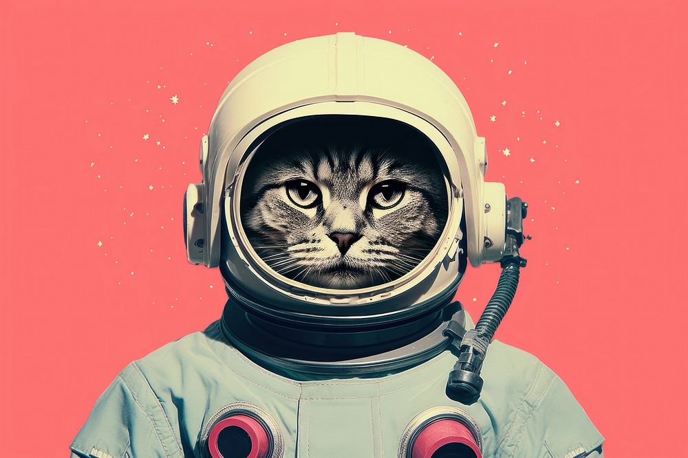 Collage Retro dreamy of cat astronaut animal mammal pet.